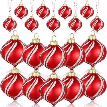 12 Pcs Peppermint Candy Ornament Set Christmas Candy Cane Balls Ornaments Christmas Candy Cane Decorations White Red Christmas Balls Mini Glass Ornaments for Indoor Outdoor Tree Decor